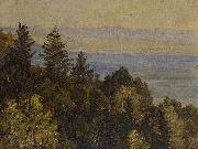 Carl Gustav Carus Blick uber einen bewaldeten Abhang in weite Gebirgslandschaft oil painting